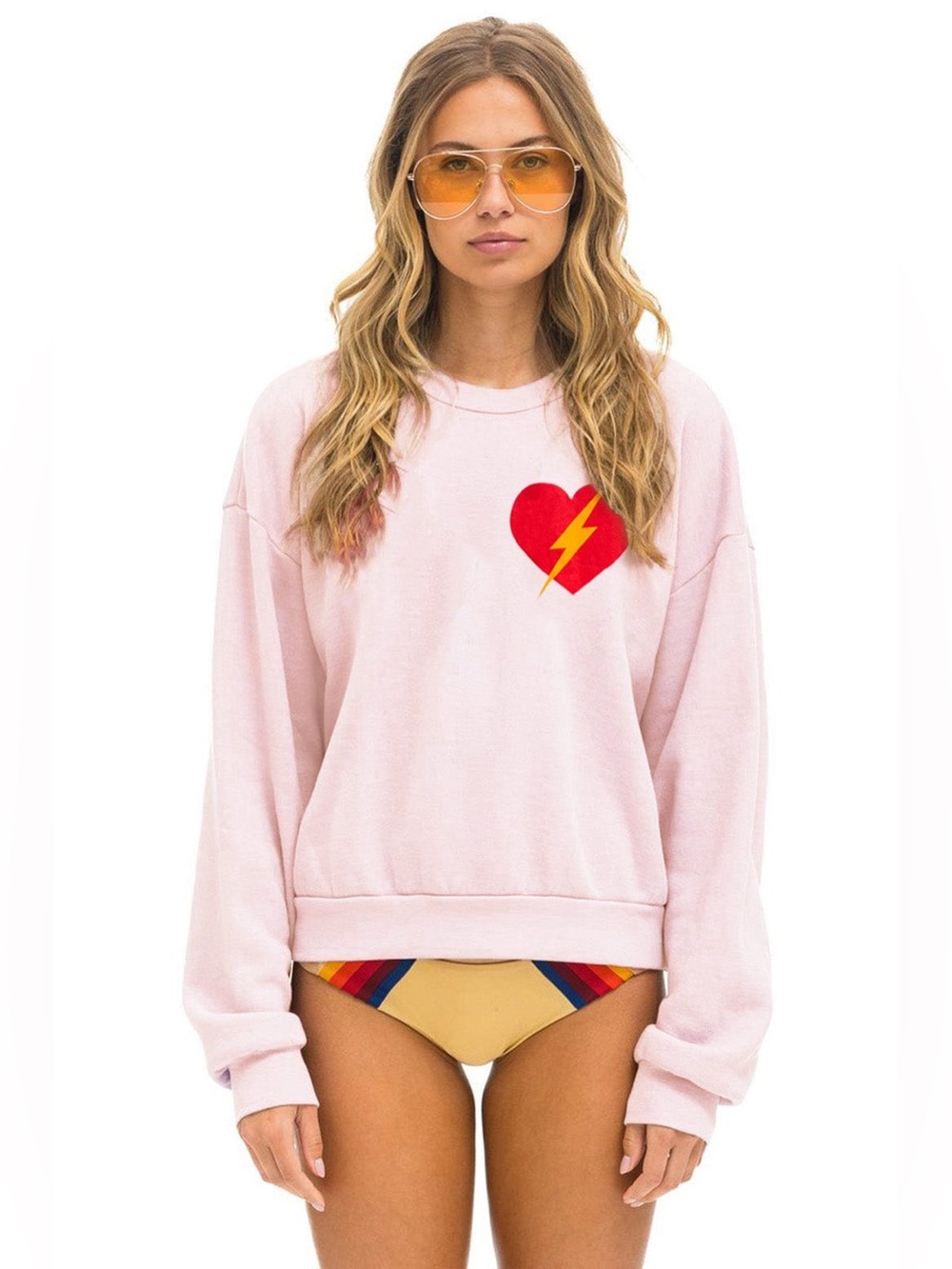 AVIATOR NATION BOLT HEART RELAXED CREW SWEATSHIRT - LIGHT PINK